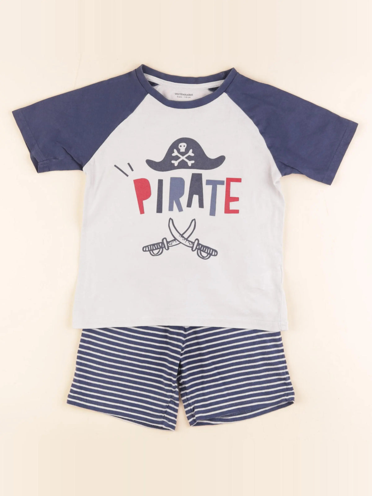 Vertbaudet - pyjama coton blanc, bleu - 6 ans