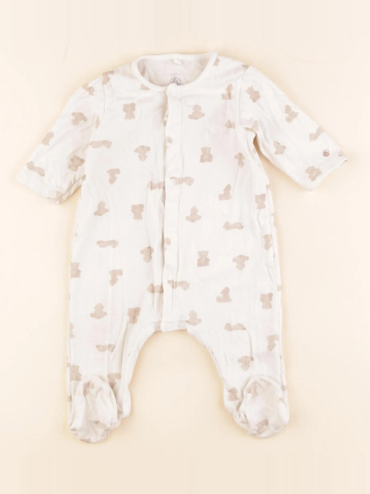 Petit Bateau - pyjama coton blanc, marron - 6 mois
