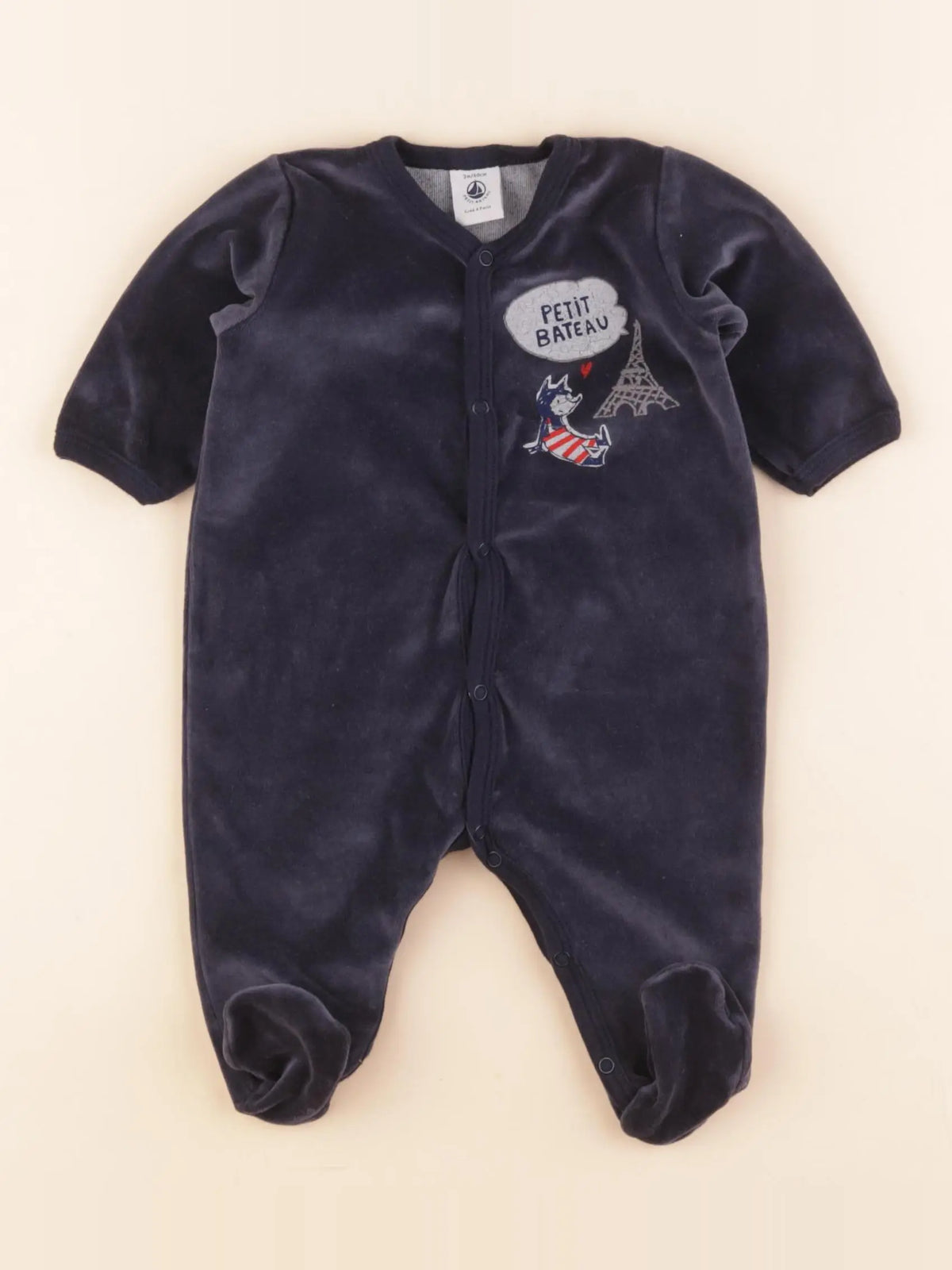 Petit Bateau - pyjama velours bleu - 3 mois