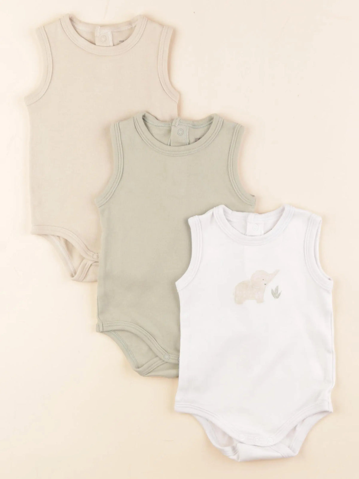 Vertbaudet - lot de 3 bodies en coton blanc, beige, vert - 9 mois
