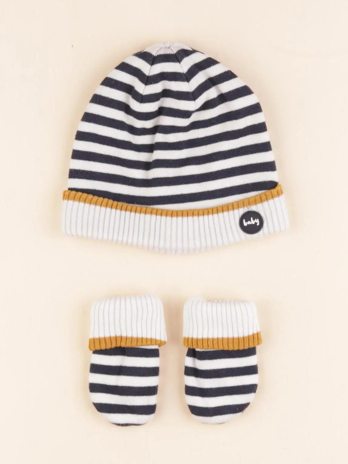Vertbaudet - ensemble bonnet/moufles bleu, blanc - 12/18 mois