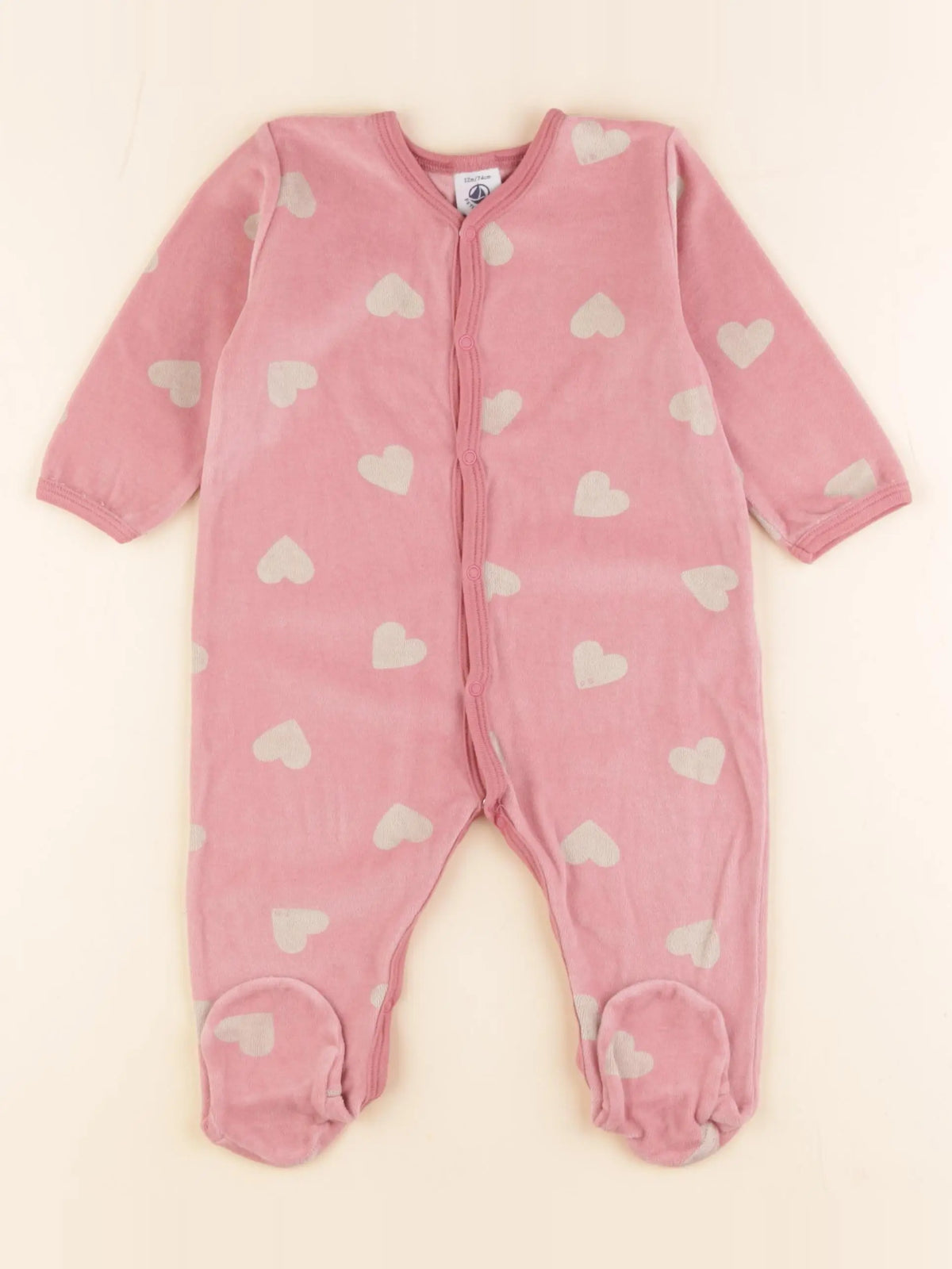 Petit Bateau - pyjama velours rose - 12 mois