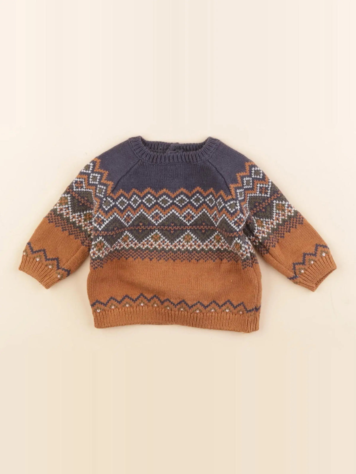 Vertbaudet - pull bleu, marron - 3 mois