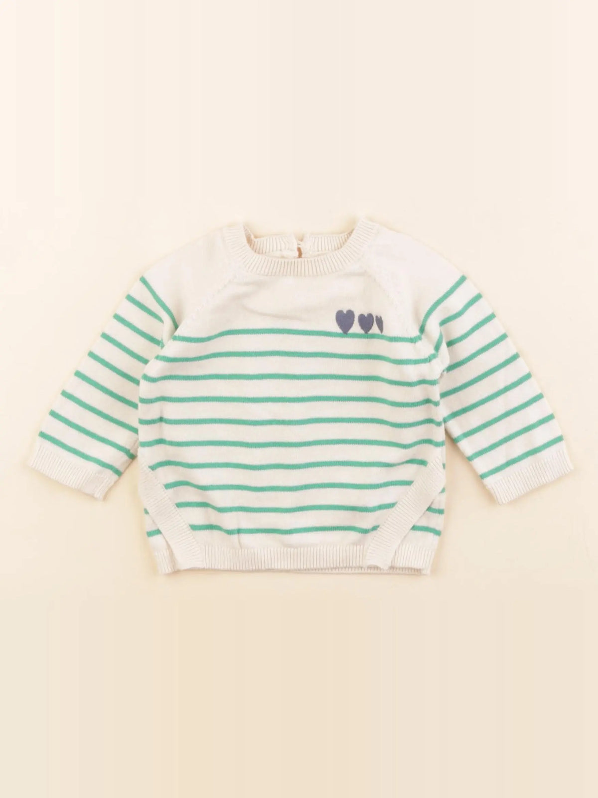 Vertbaudet - pull beige, vert - 3 mois