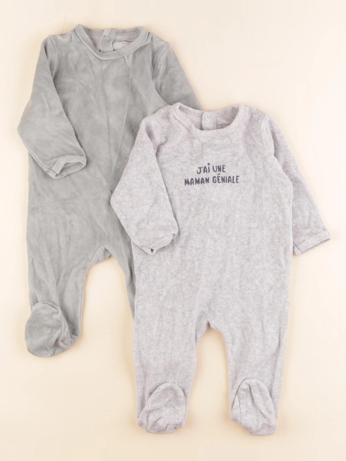 Vertbaudet - pyjama velours gris, vert - 6 mois