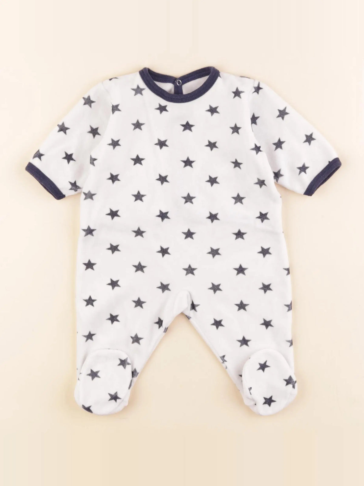 Petit Bateau - pyjama velours blanc, bleu - 3 mois