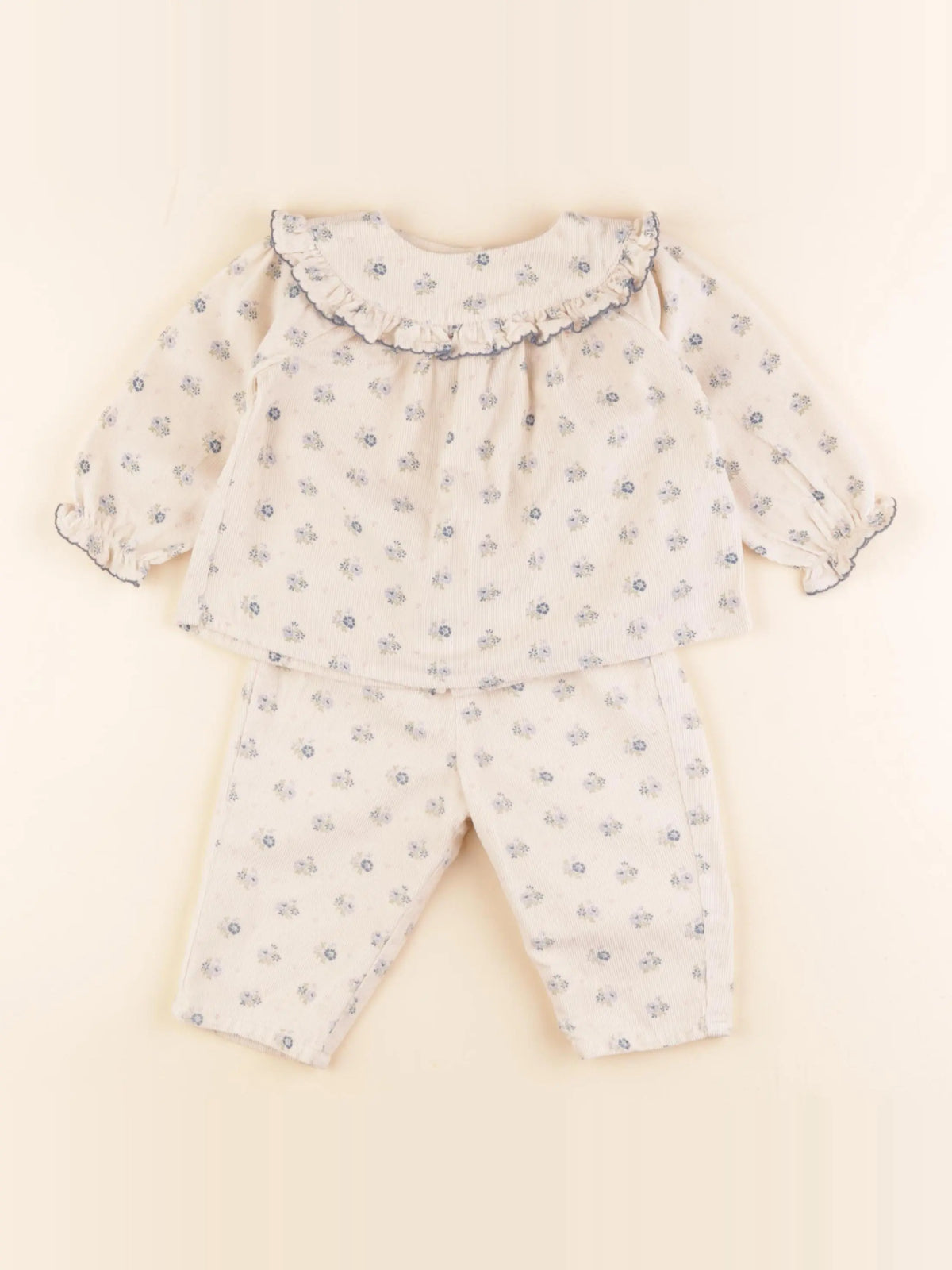 Cyrillus - ensemble beige, bleu - 6 mois