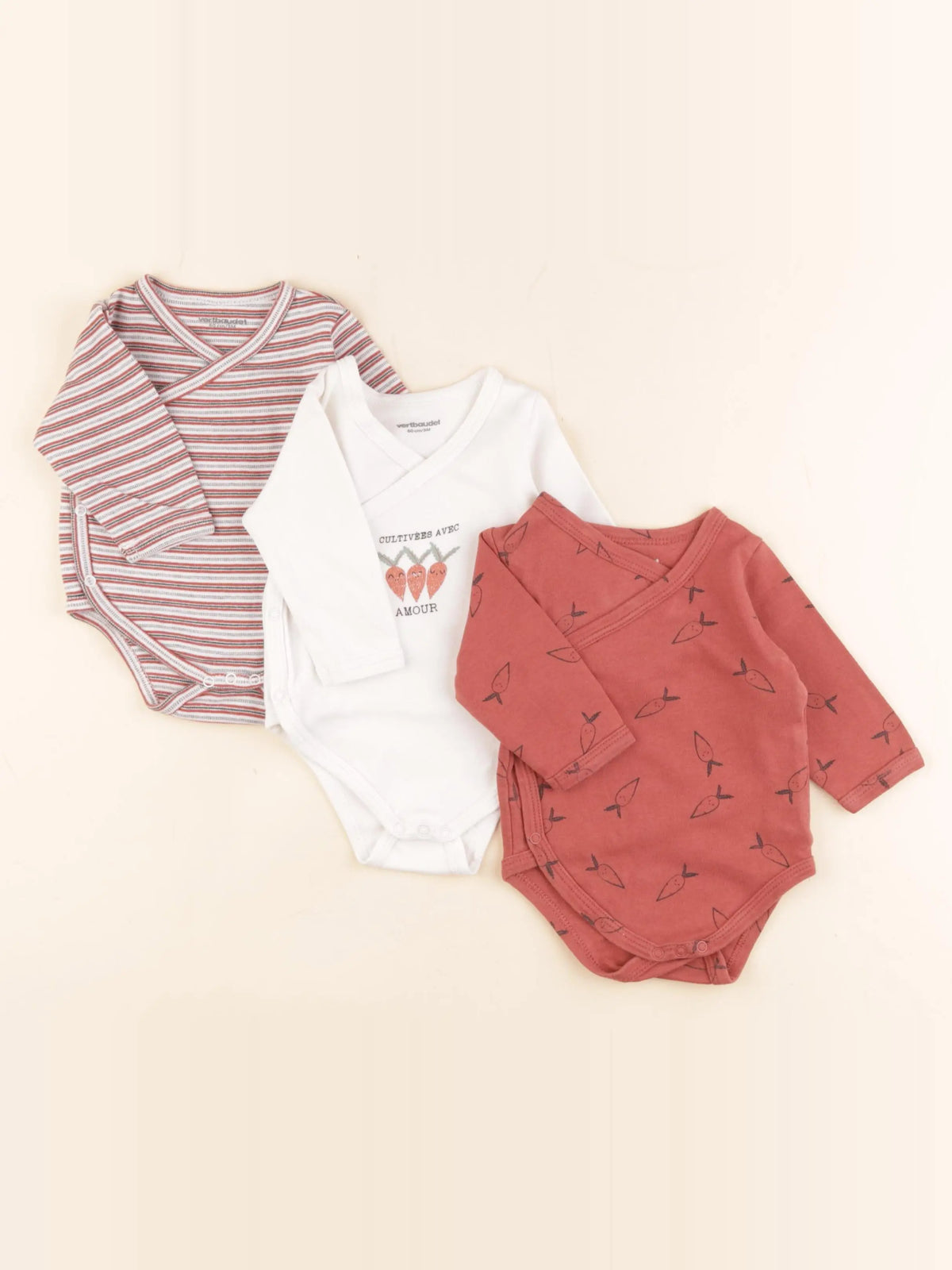 Vertbaudet - lot de 3 bodies en coton multicolore - 3 mois
