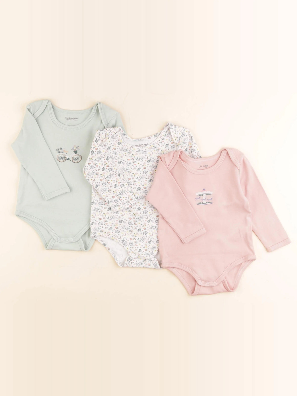 Vertbaudet - lot de 3 bodies en coton multicolore - 12 mois