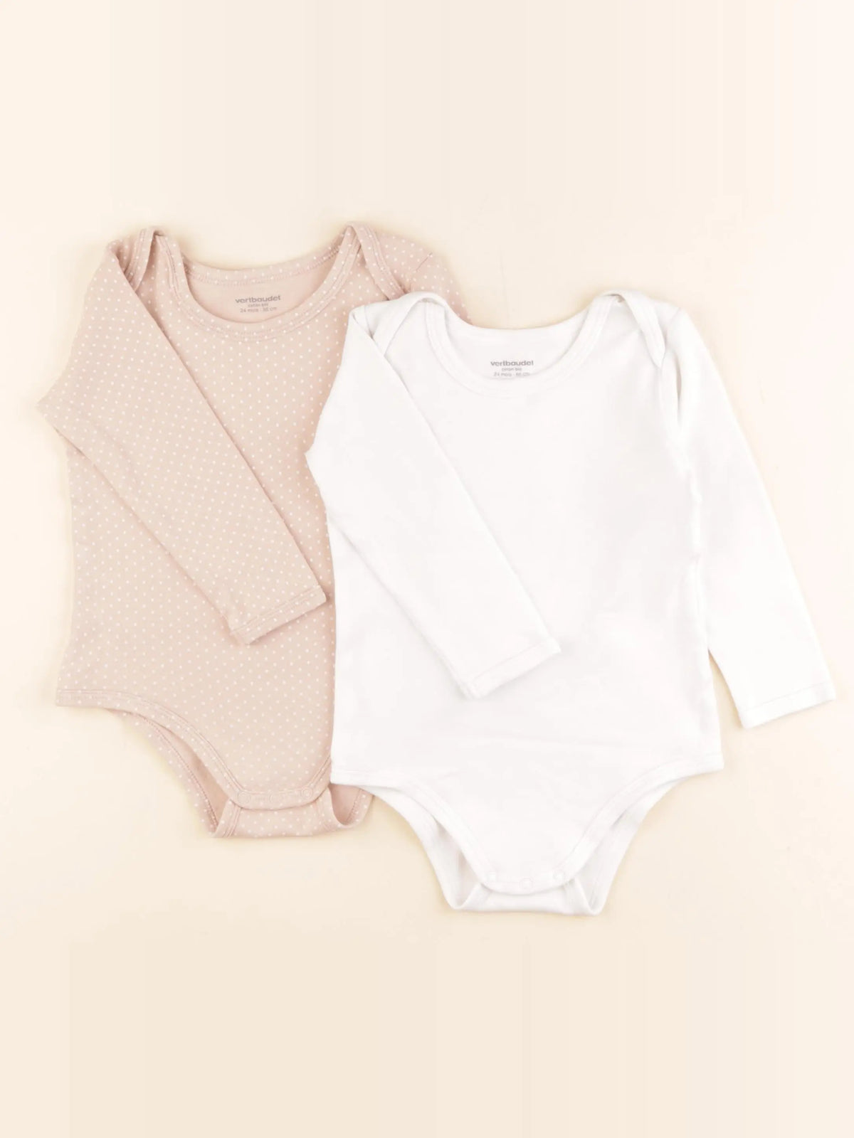 Vertbaudet - lot de 2 bodies en coton blanc, rose - 24 mois