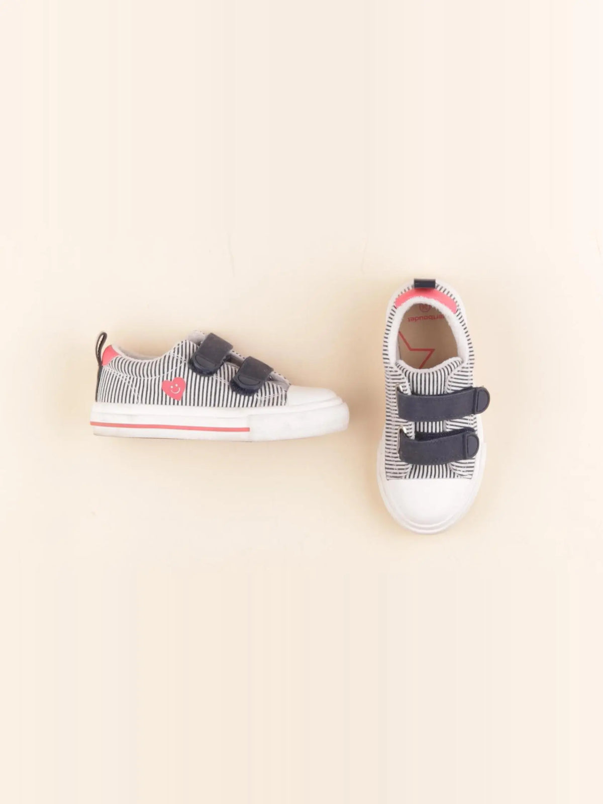Vertbaudet - tennis à scratch/ lacets bleu, rose, blanc - pointure 26