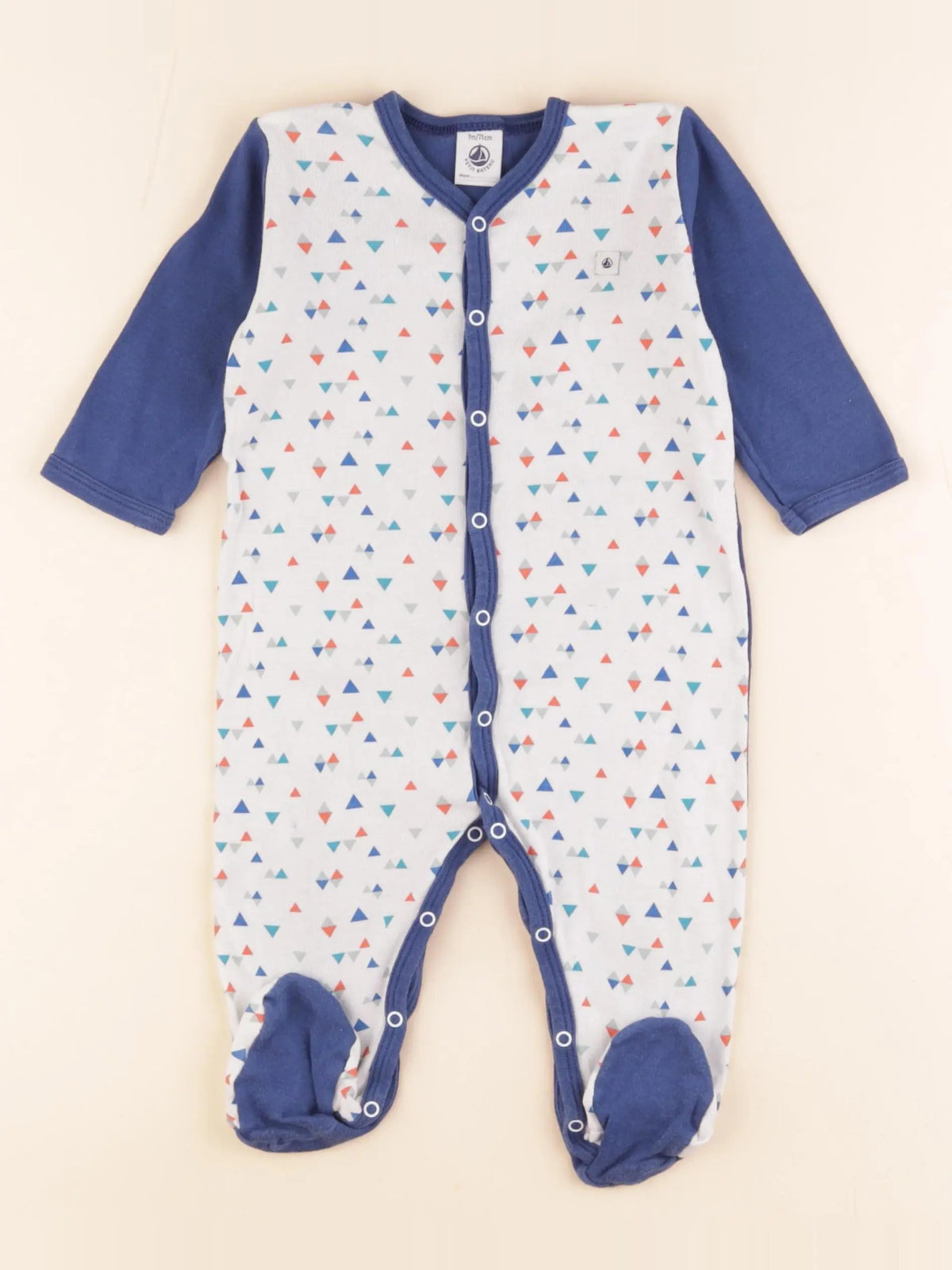 Petit Bateau - pyjama coton blanc, bleu - 9 mois
