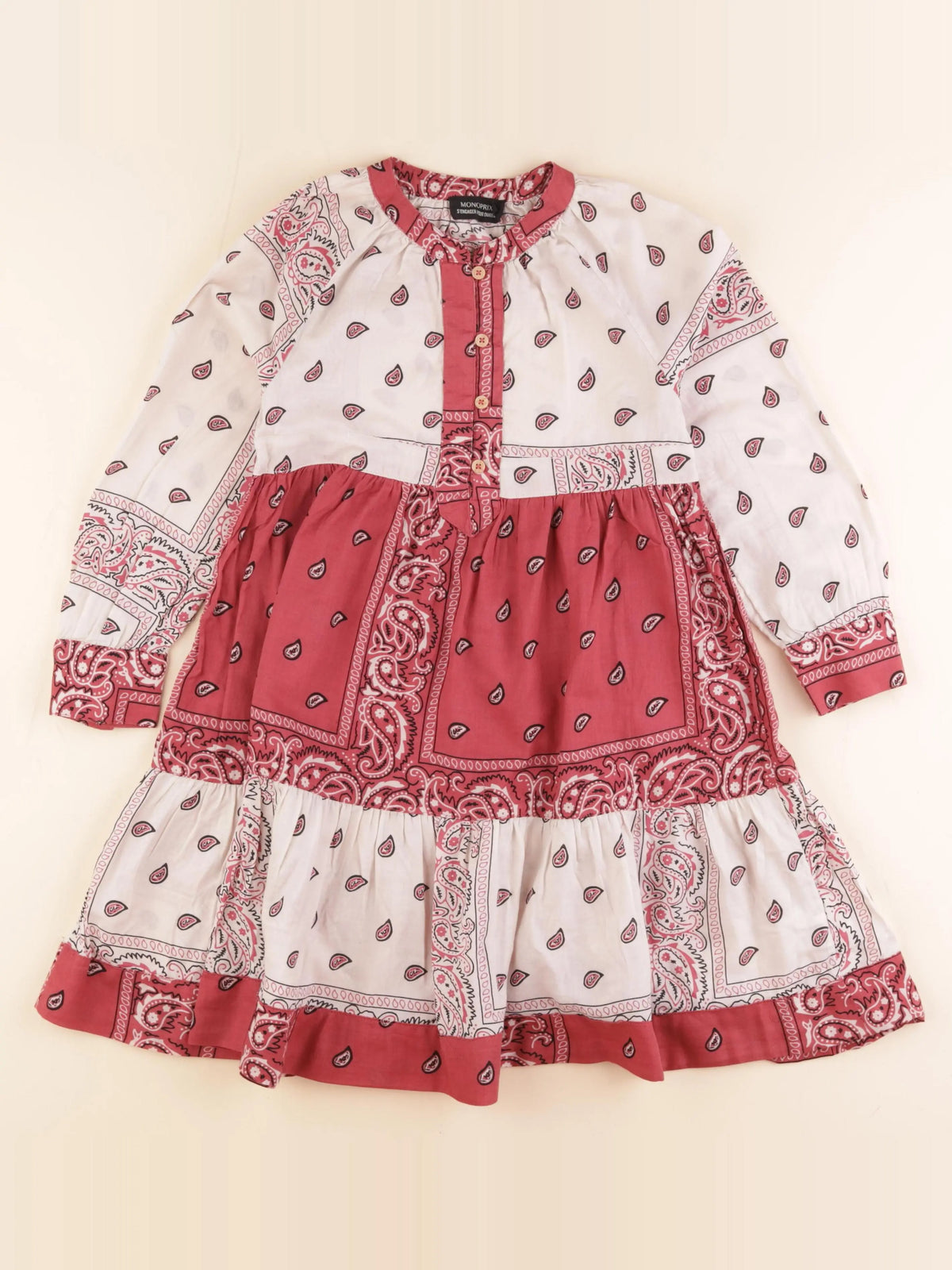 Monoprix - robe blanc, rose - 8 ans