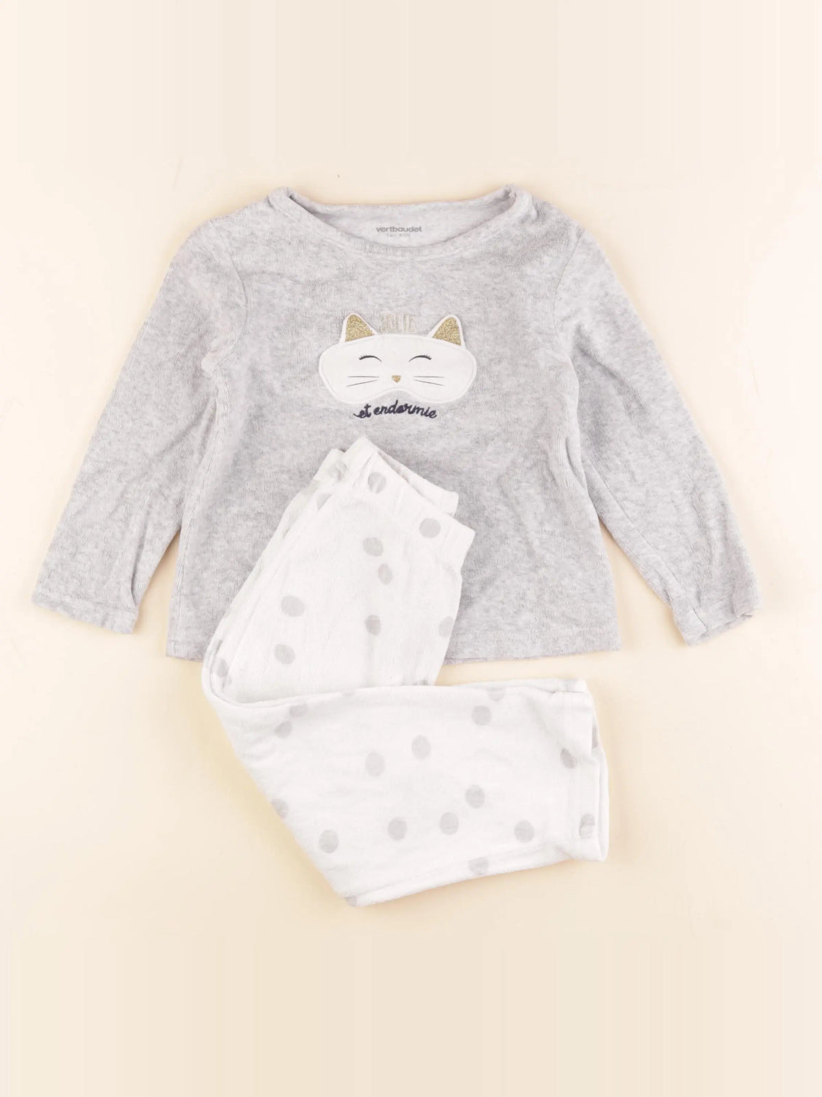 Vertbaudet - pyjama velours blanc, gris - 3 ans