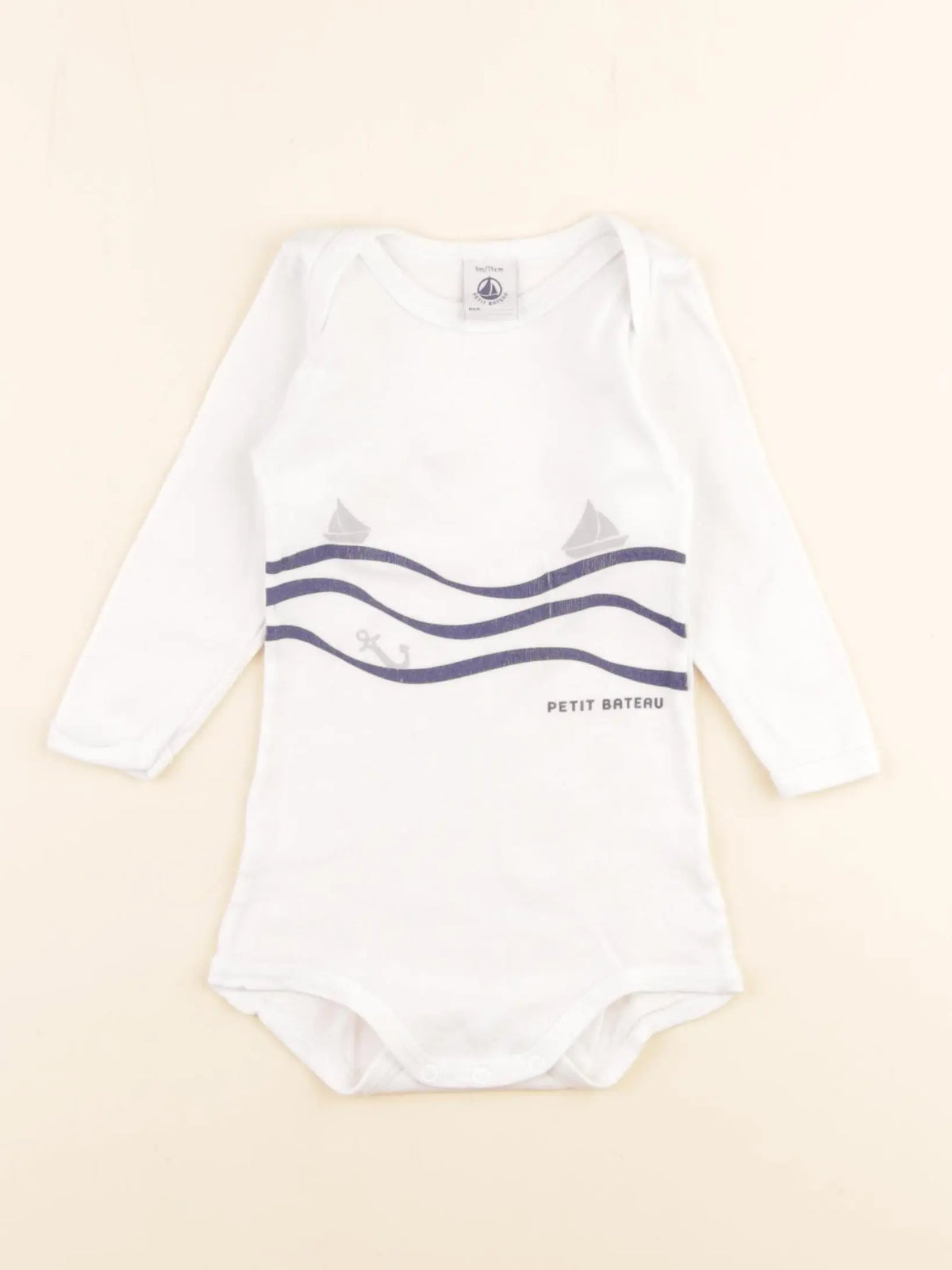 Petit Bateau - body blanc, bleu - 9 mois