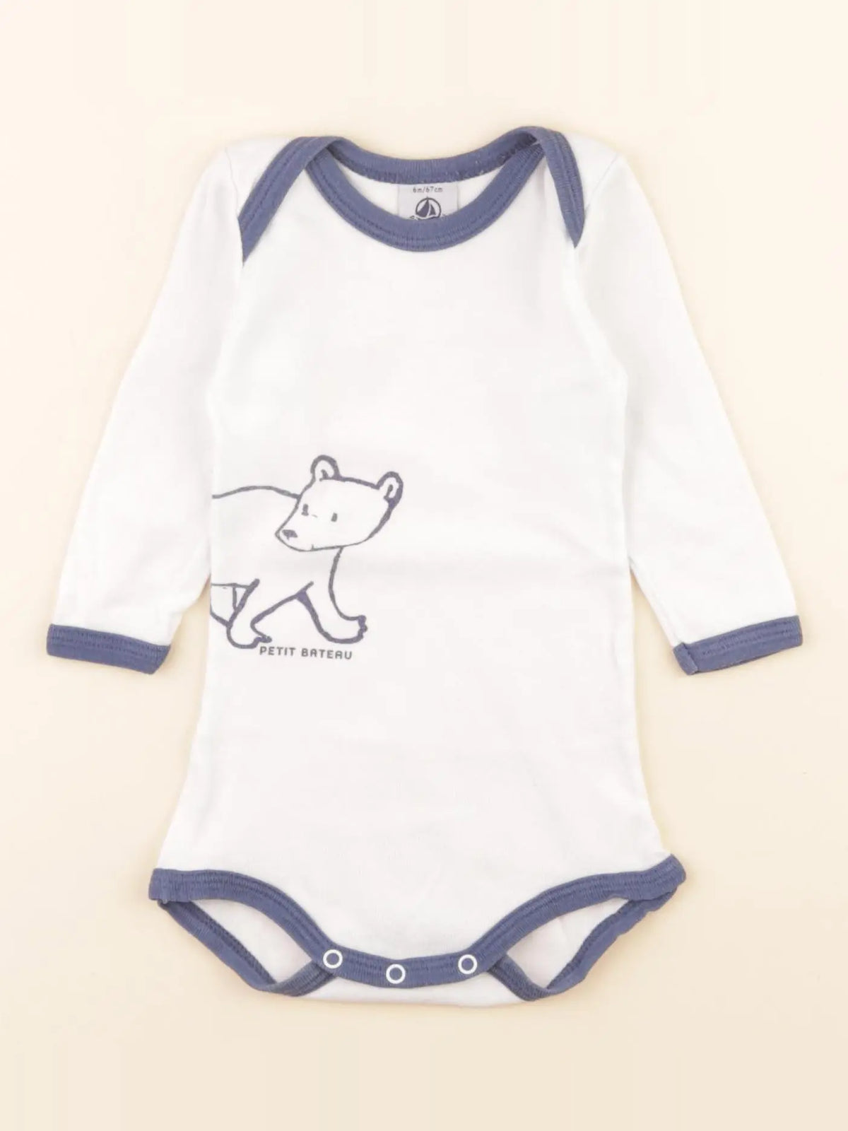 Petit Bateau - body blanc, bleu - 6 mois