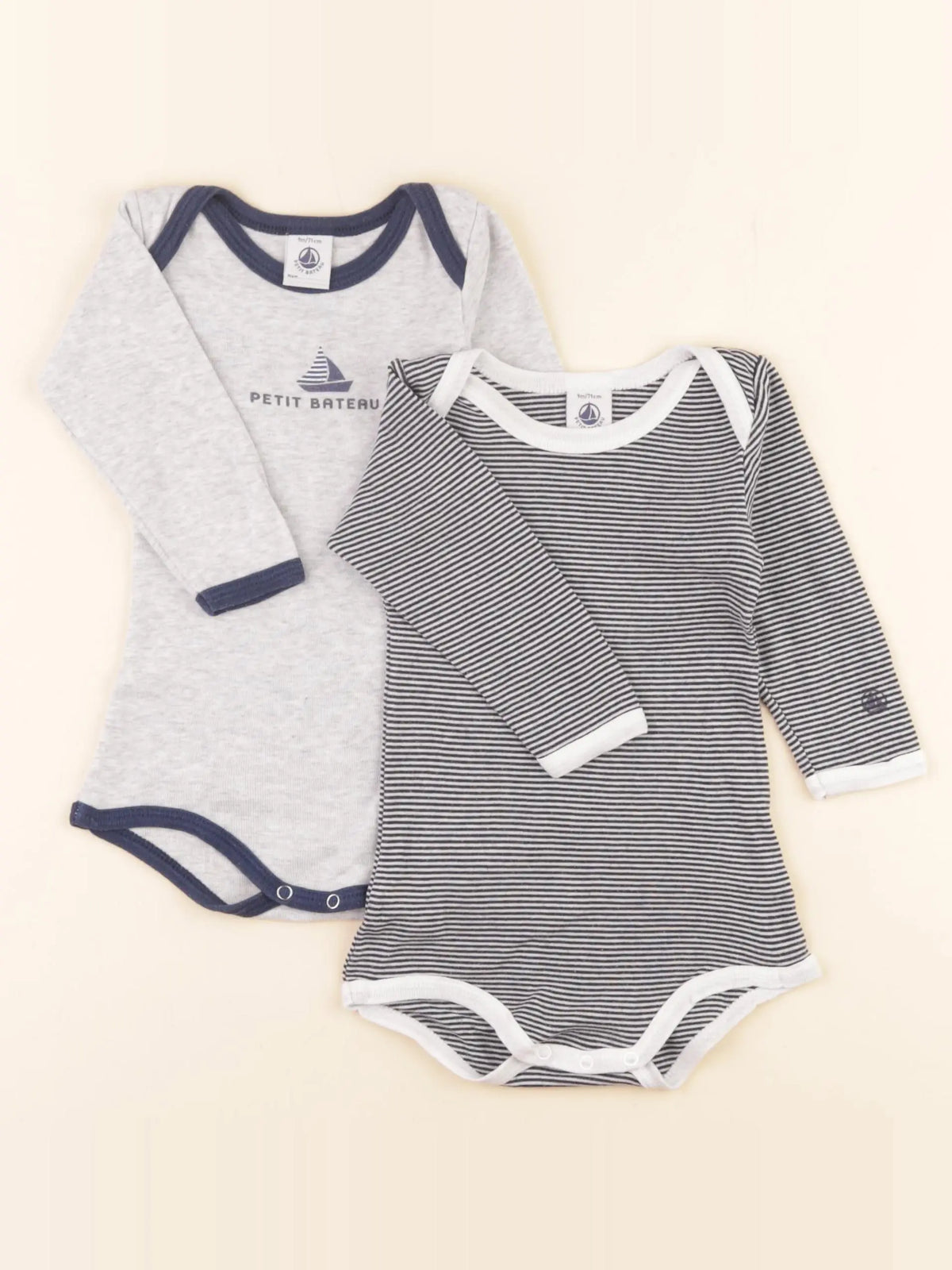 Petit Bateau - lot de 2 bodies en coton bleu, gris - 9 mois