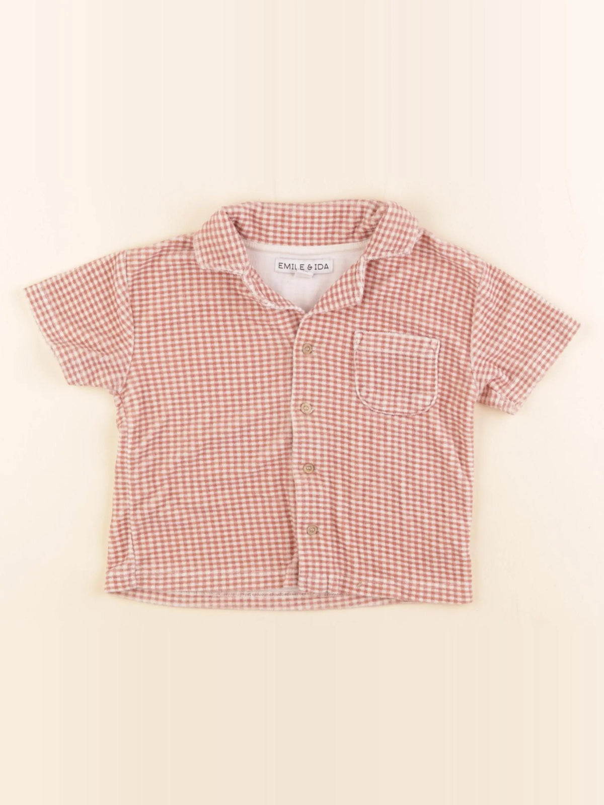 Emile et Ida - chemise éponge blanc, rose - 4 ans