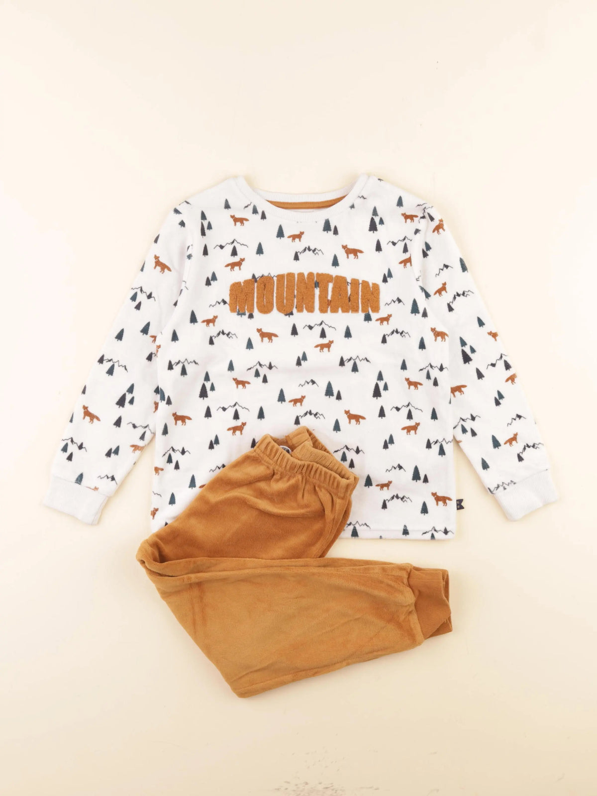 Okaidi - pyjama velours marron, blanc - 5 ans