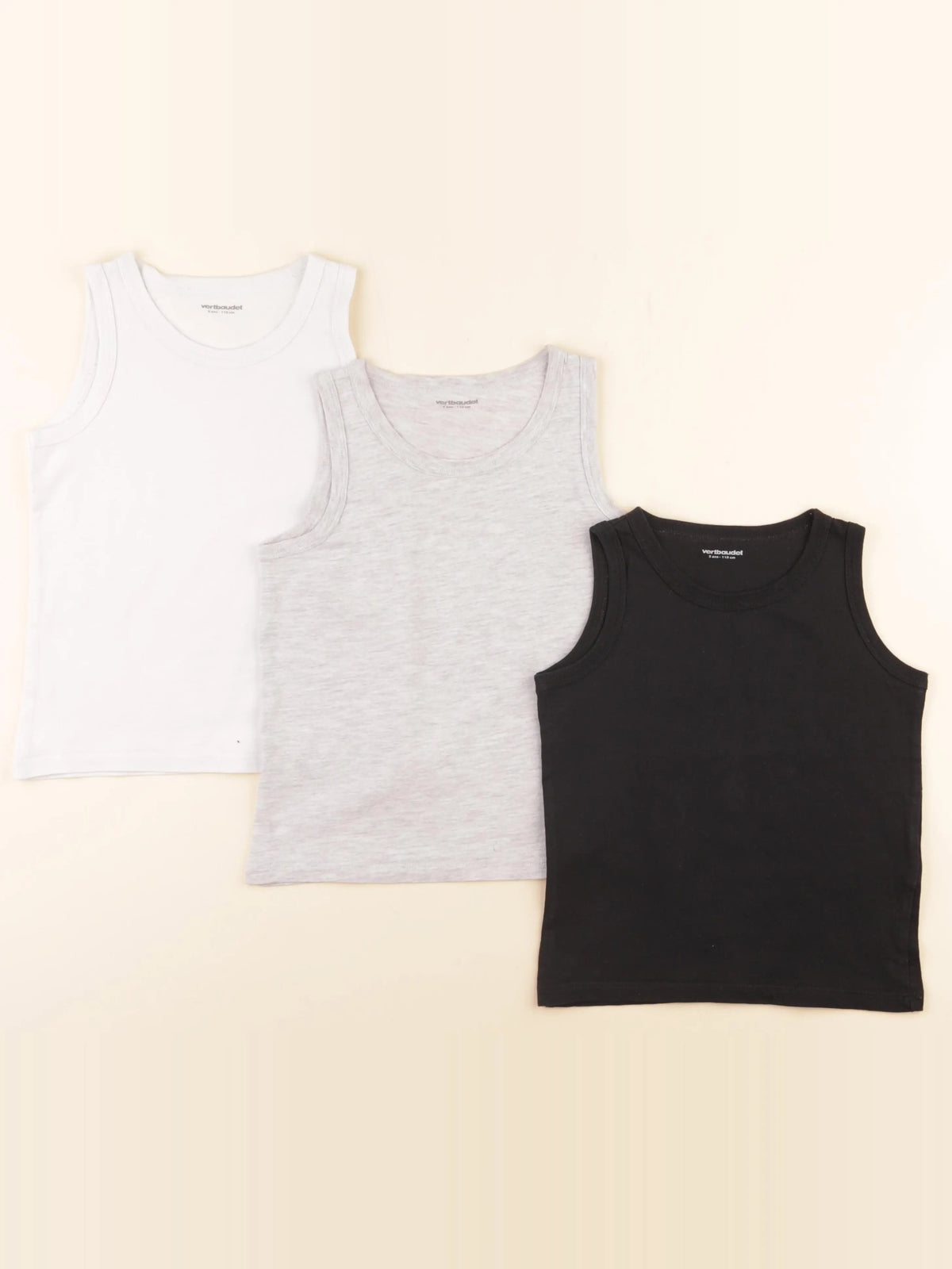 Vertbaudet - lot de 3 maillots de corps blanc, gris, noir - 5 ans