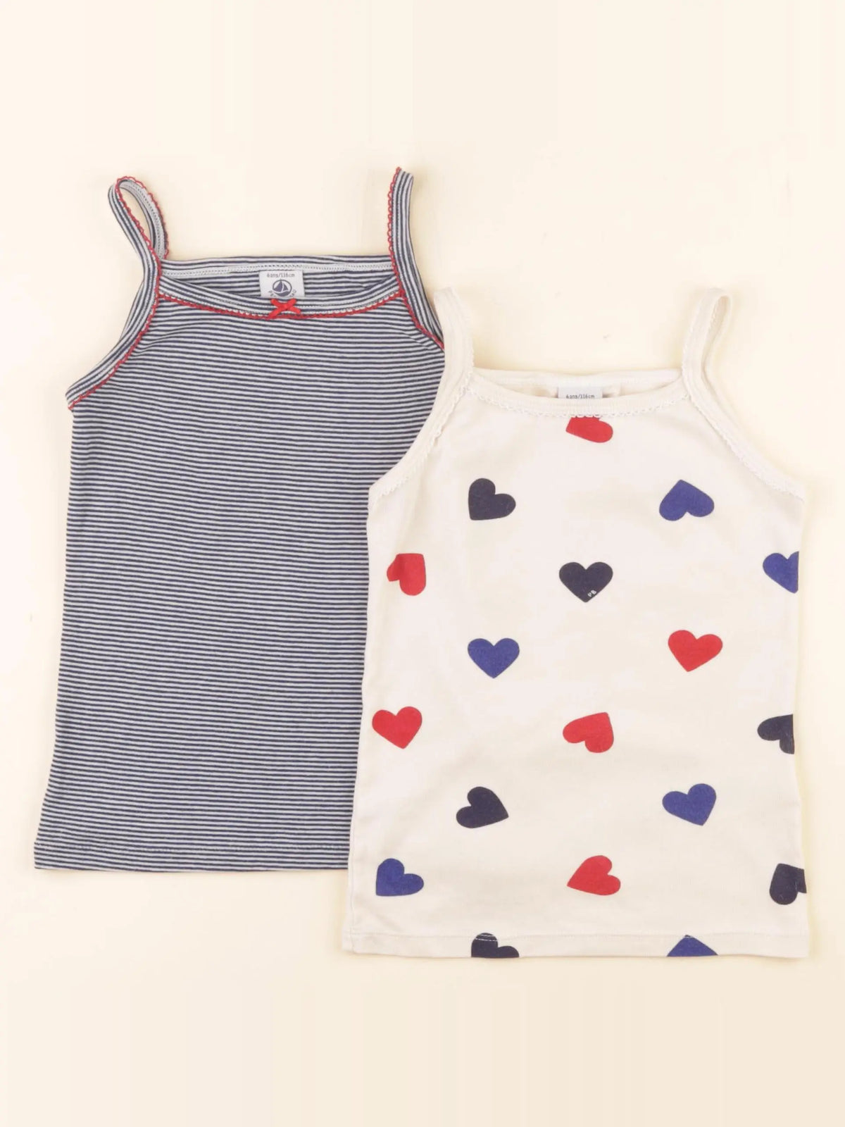 Petit Bateau - lot de 2 maillots de corps beige, bleu - 6 ans