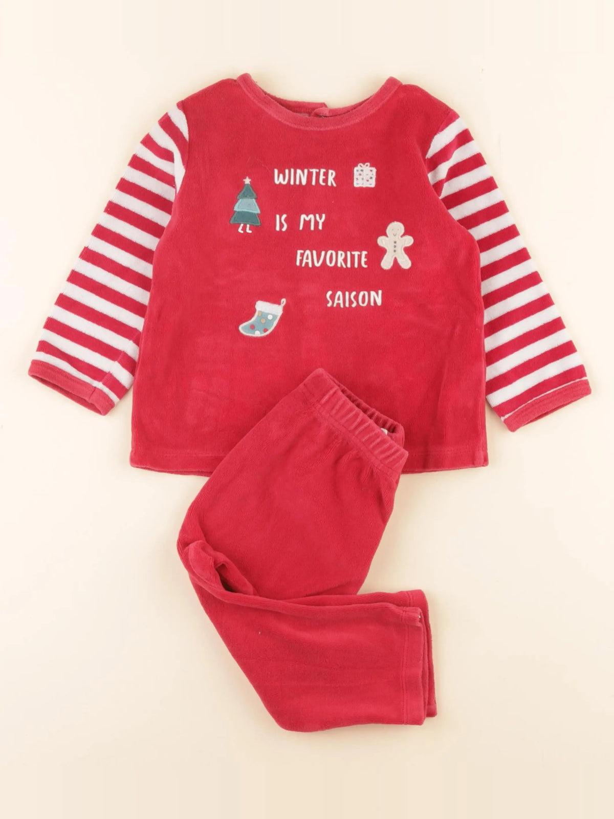 Vertbaudet - pyjama velours rouge - 18 mois