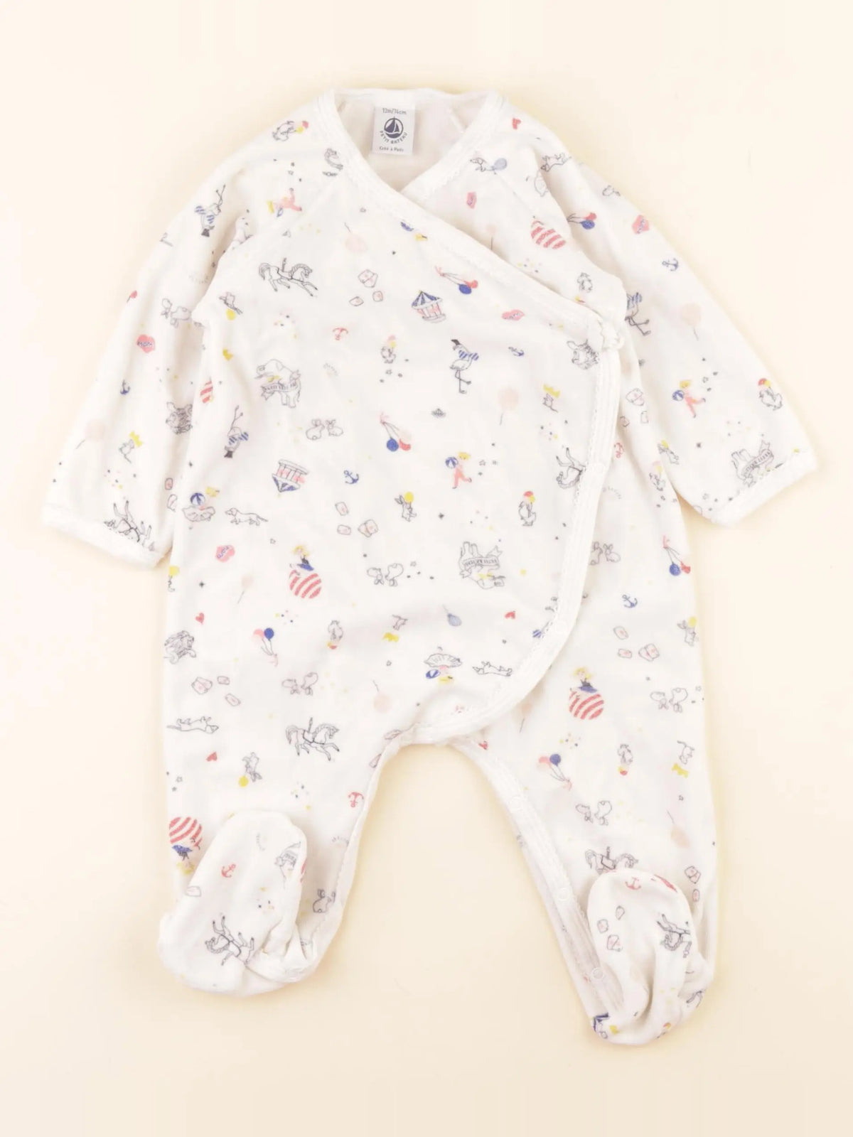 Petit Bateau - pyjama velours blanc - 12 mois