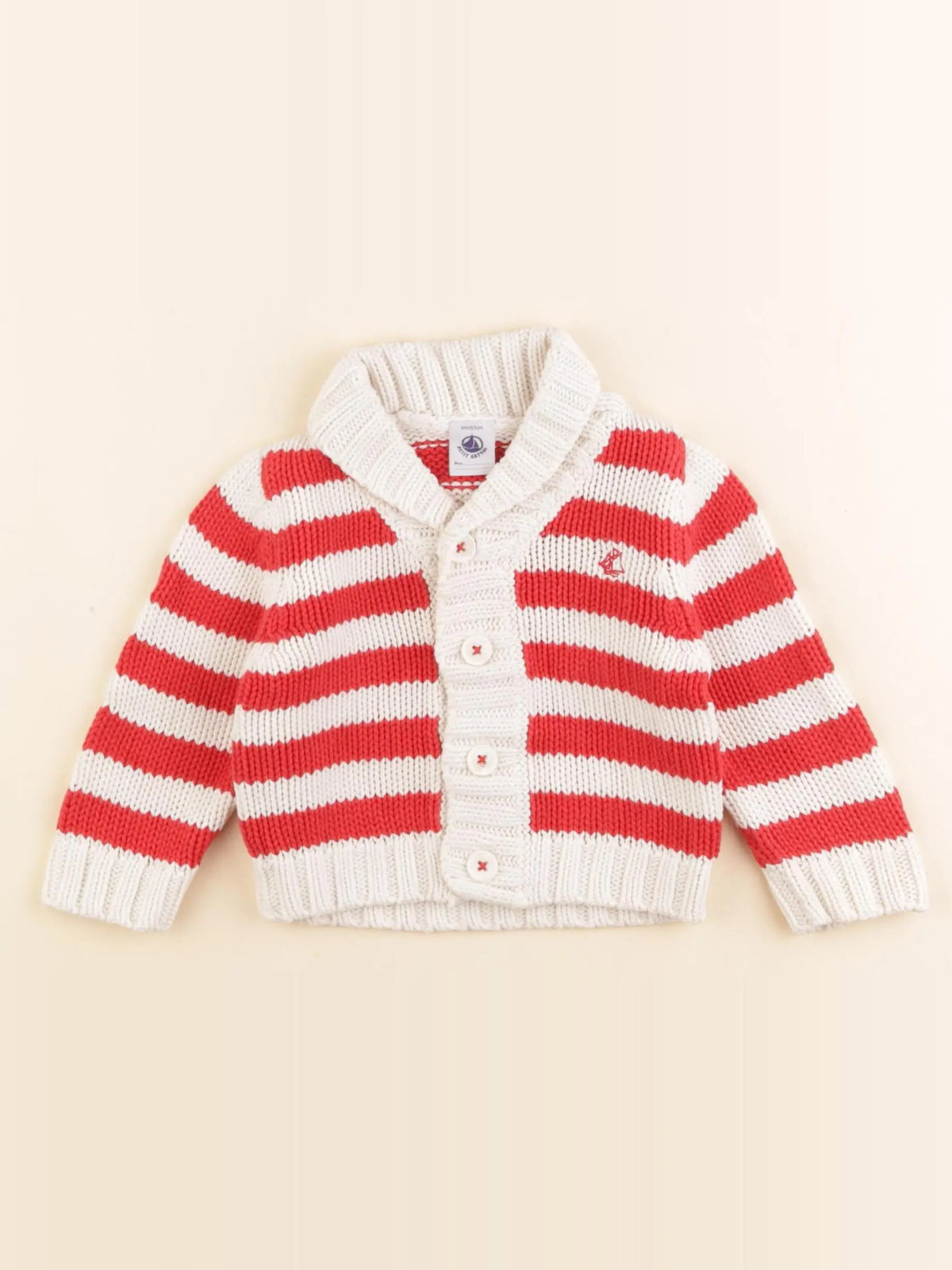 Petit Bateau - gilet blanc, rouge - 6 mois