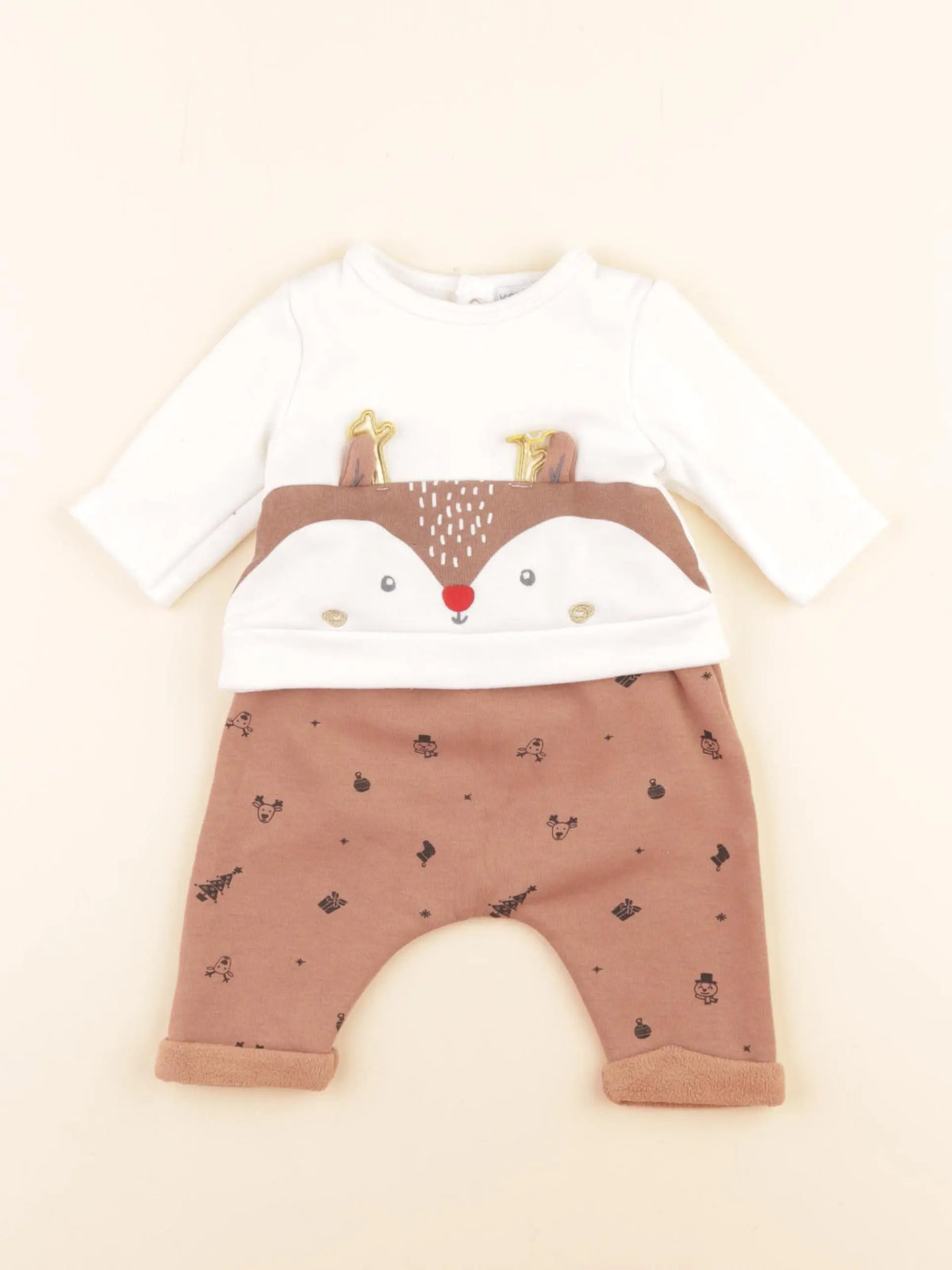Vertbaudet - ensemble marron, blanc - 1 mois