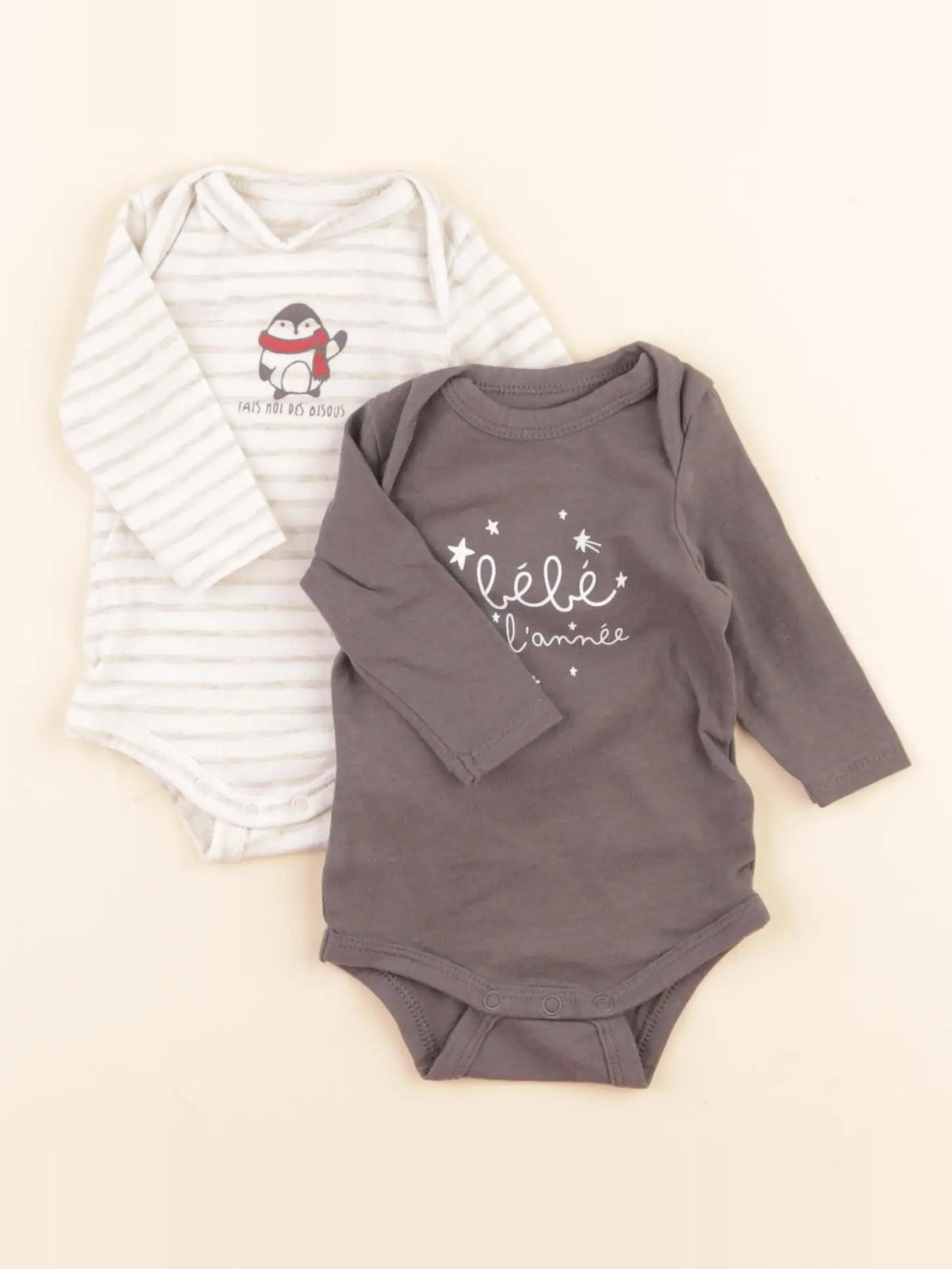 Tape à l'oeil - lot de 2 bodies en coton beige, taupe - 0 mois