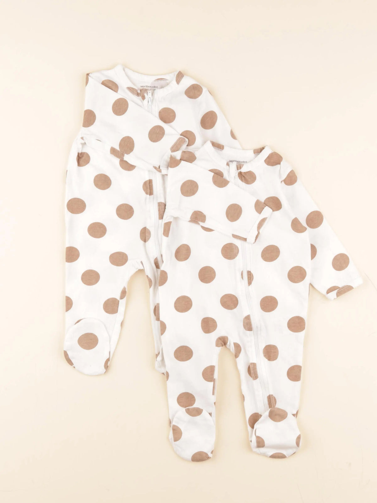 Vertbaudet - lot de 2 pyjamas coton blanc, marron - 6 mois