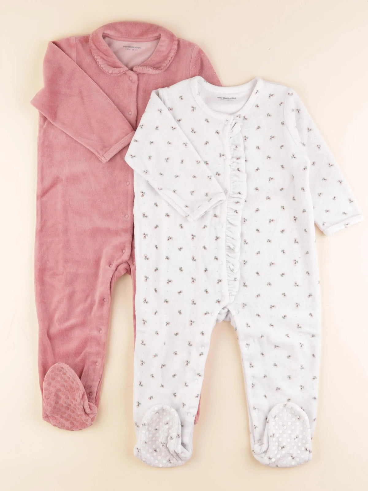 Vertbaudet - lot de 2 pyjamas velours blanc, rose - 2 ans