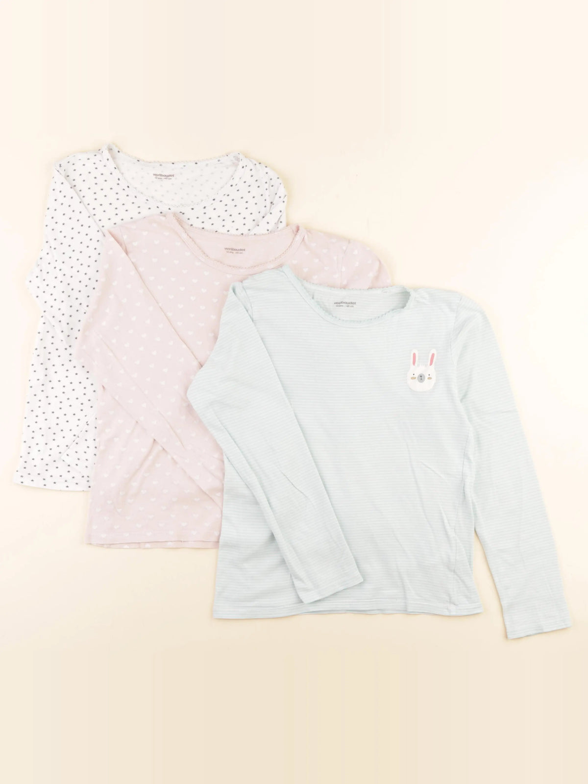 Vertbaudet - lot de 3 maillots de corps blanc, bleu, rose - 10 ans