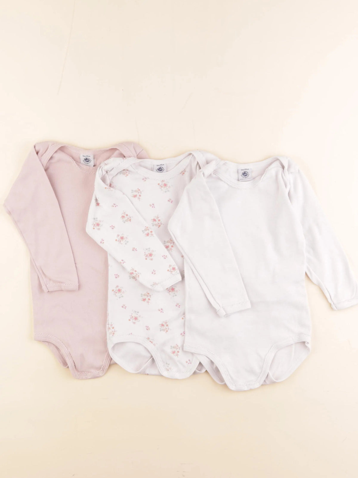 Petit Bateau - lot de 3 bodies en coton blanc, rose - 3 ans