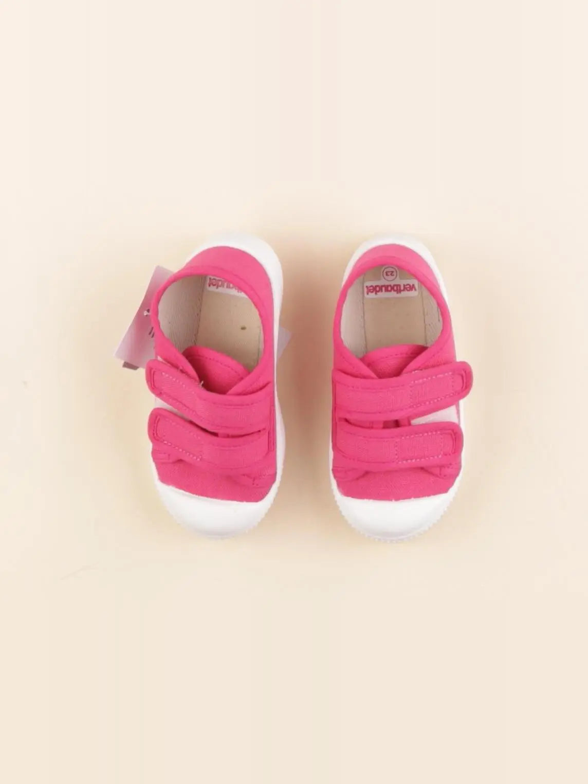 Vertbaudet - tennis à scratch/ lacets rose - pointure 23