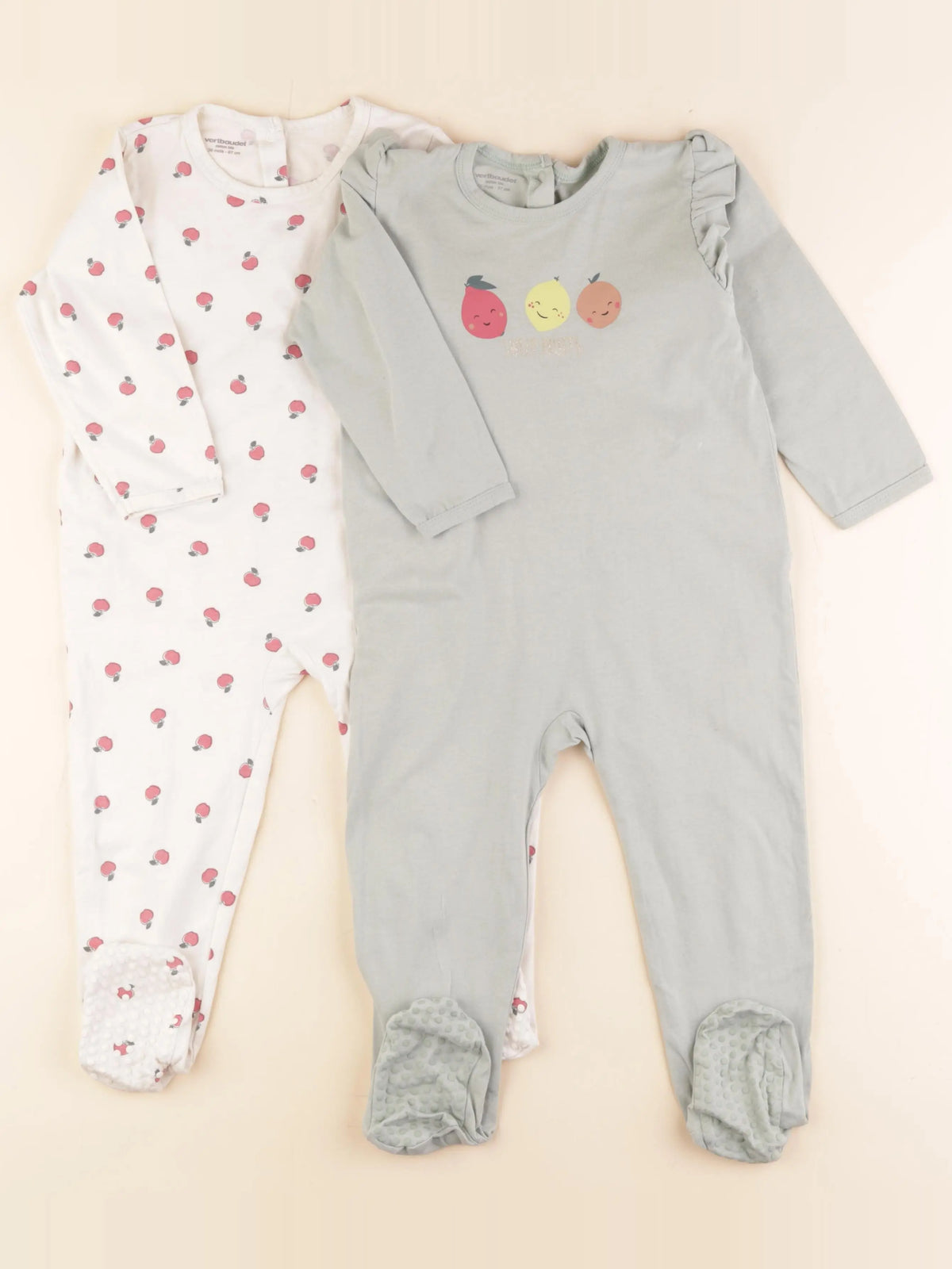 Vertbaudet - lot de 2 pyjamas coton violet, vert, beige - 36 mois