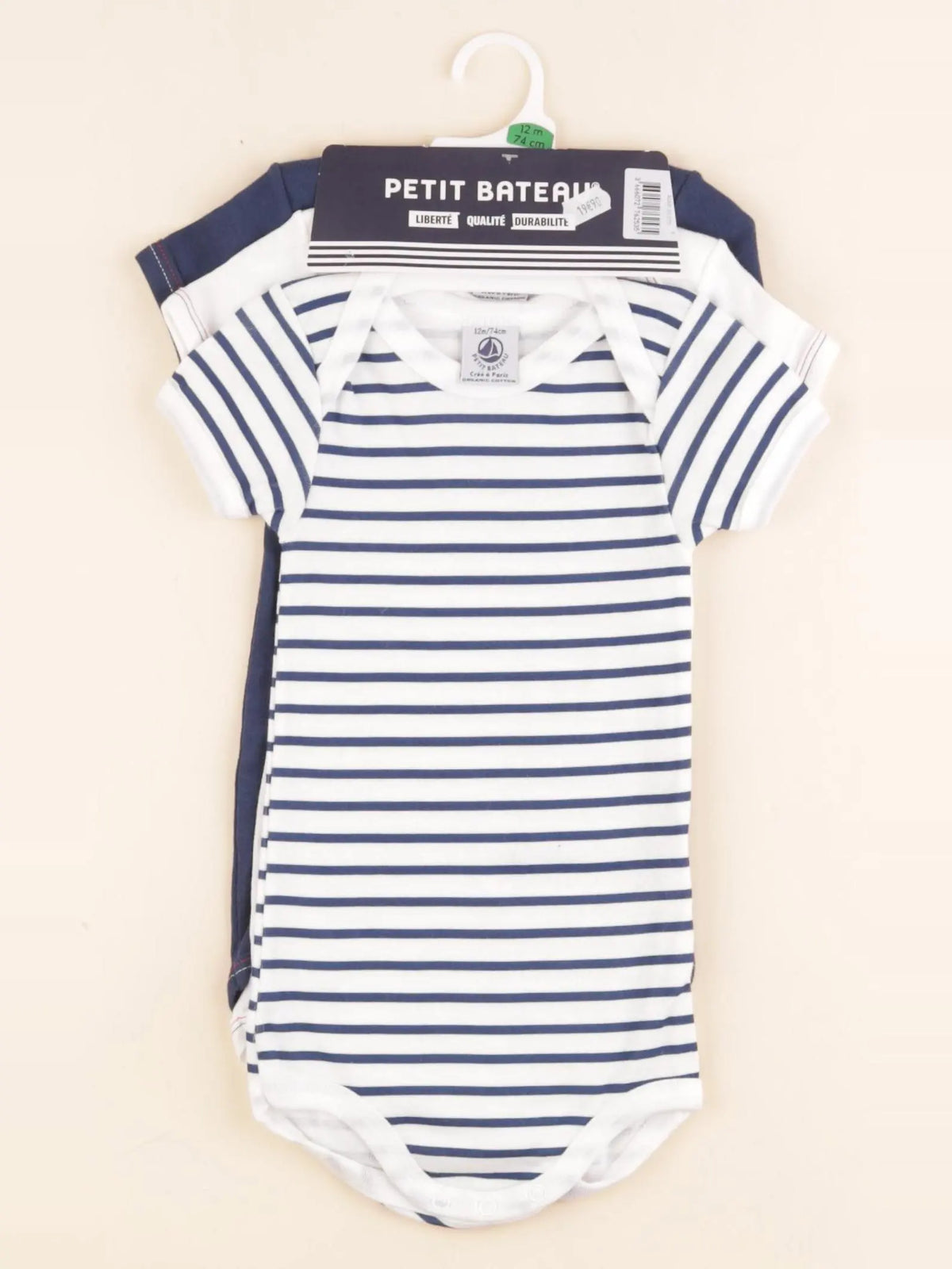 Petit Bateau - lot de 3 bodies en coton blanc - 12 mois