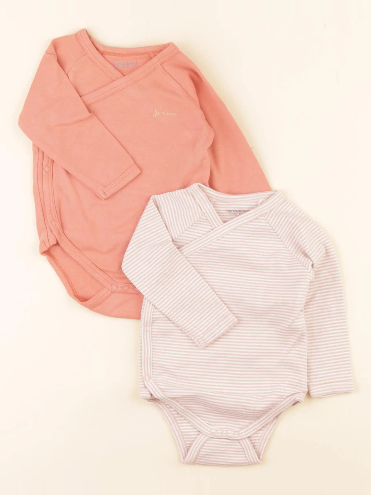 Vertbaudet - lot de 2 bodies en coton rose - 6 mois