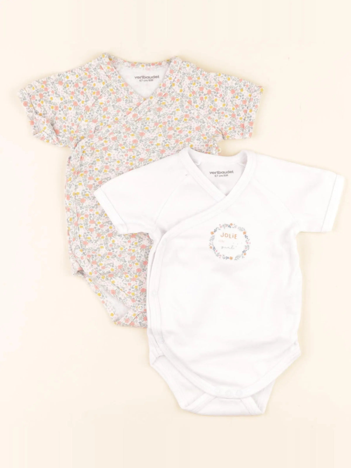 Vertbaudet - lot de 2 bodies en coton multicolore - 6 mois