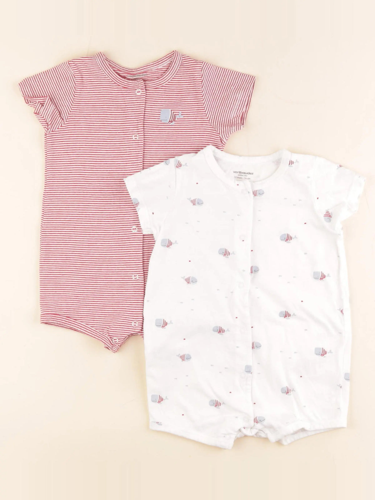 Vertbaudet - lot de 2 pyjamas coton rouge, blanc - 12 mois