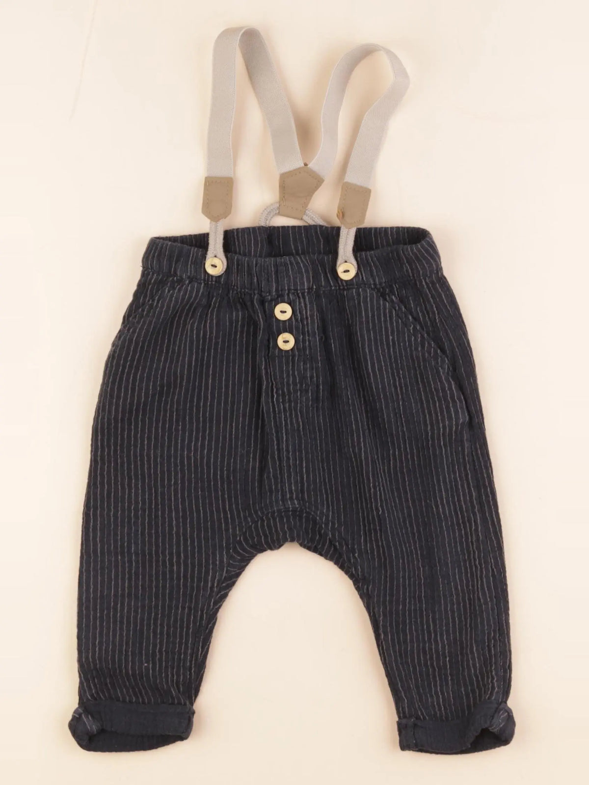H&M - pantalon bleu - 6/9 mois