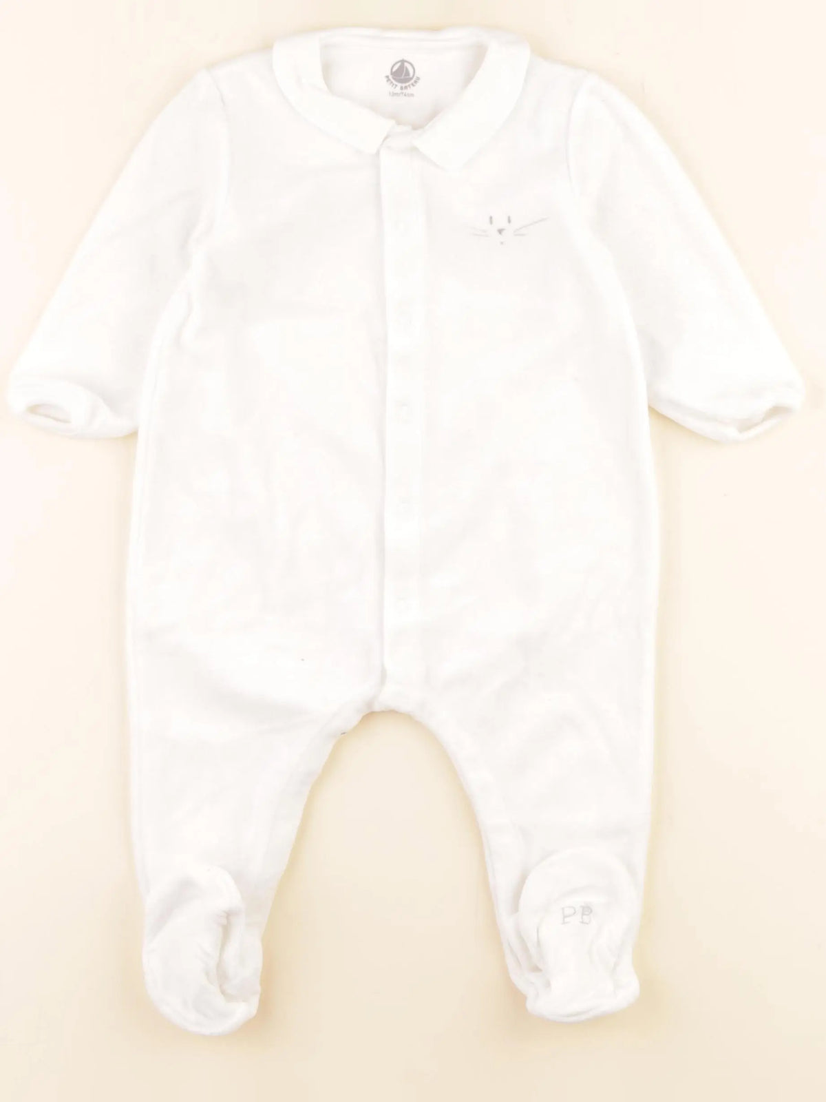 Petit Bateau - pyjama velours blanc - 12 mois