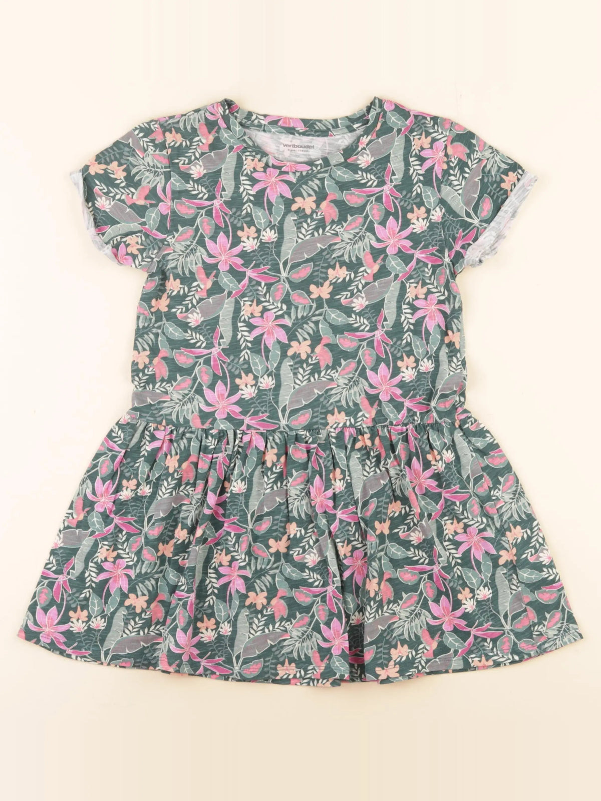 Vertbaudet - robe vert, rose - 6 ans