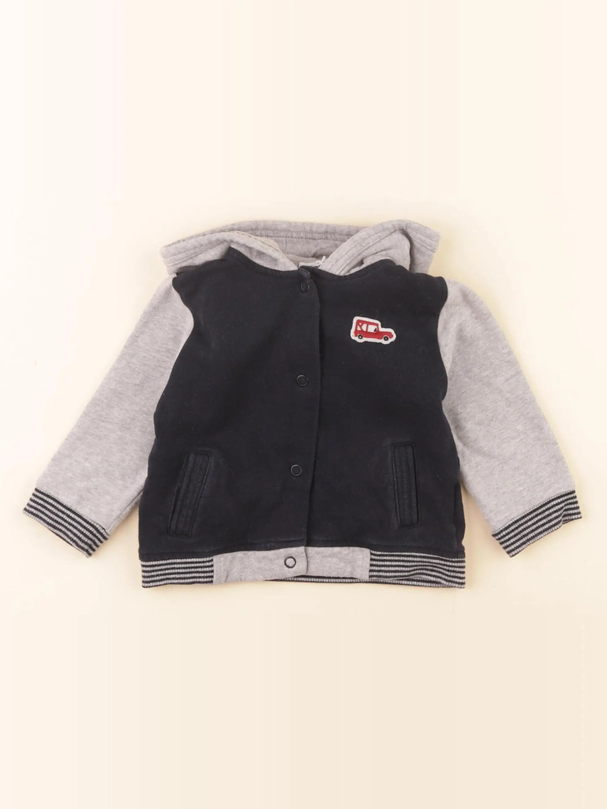 Boutchou - sweat velours bleu, gris - 12 mois