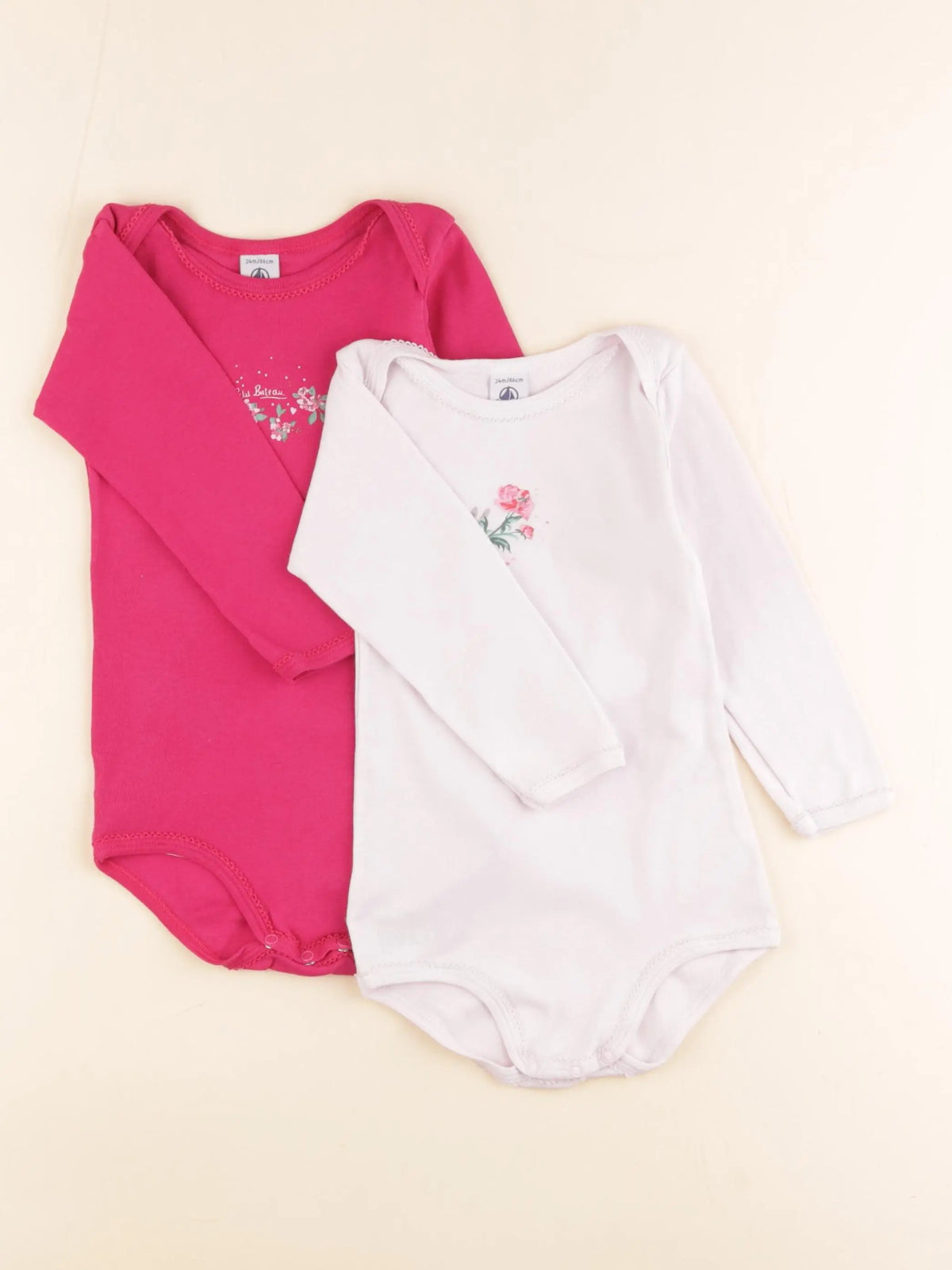 Petit Bateau - lot de 2 bodies en coton rose - 24 mois