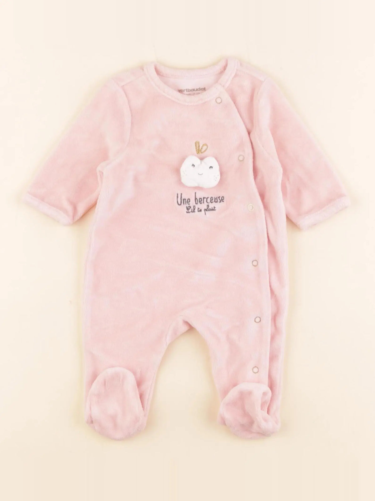 Vertbaudet - pyjama velours or, rose - 1 mois