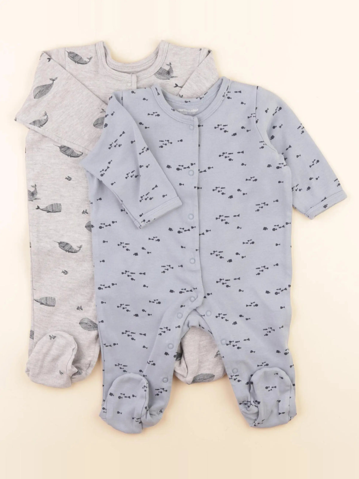 Vertbaudet - lot de 2 pyjamas coton bleu, gris - 6 mois
