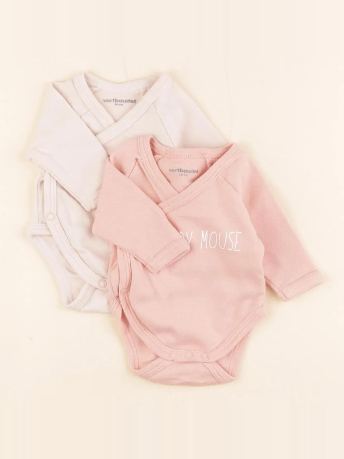 Vertbaudet - lot de 2 bodies en coton rose - 0 mois