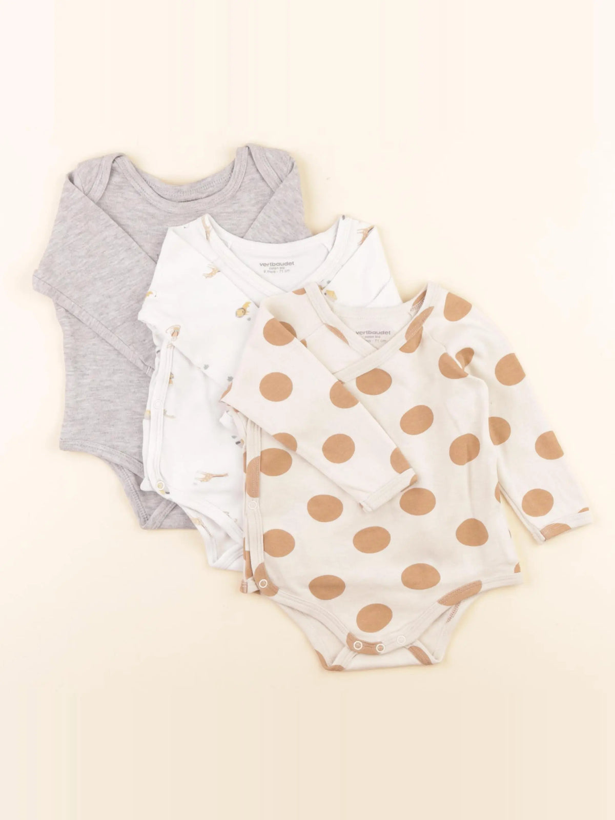 Vertbaudet - lot de 3 bodies en coton multicolore - 9 mois