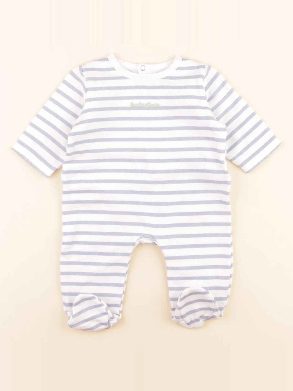 Boutchou - pyjama coton blanc, bleu - 3 mois